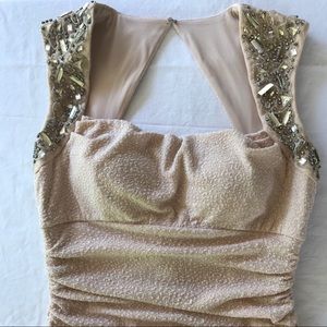Cachet Gown SZ 14 Pale Pink Open Back Rusching EUC